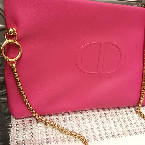 DIOR Crossbody Red Pink REVERSIBLE Shoulder Bag Flat Beaute Cosmetic Converted - Picture 6 of 16
